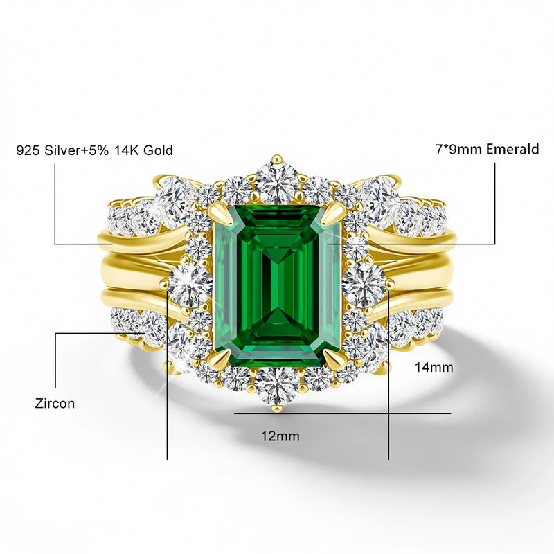 3ct Emerald Cut Moissanite Stackable Ring Set in 14K Gold Filled