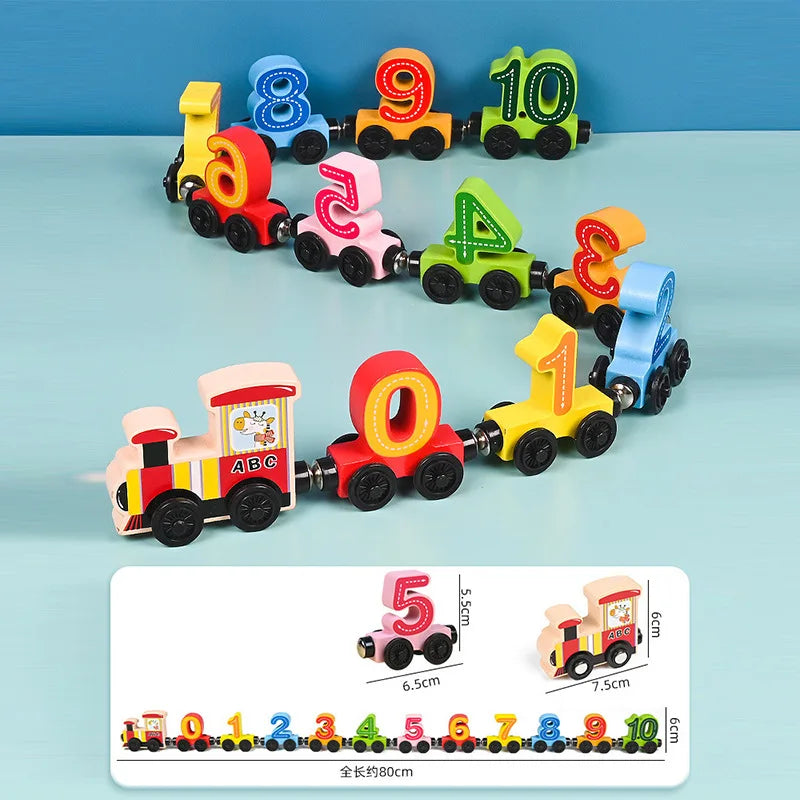 Montessori Magnetic Wooden Train Set with Animal & Vehicle Carriages