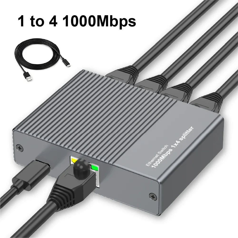 Gigabit Ethernet Splitter 1 to 4 Port Network Switch Hub