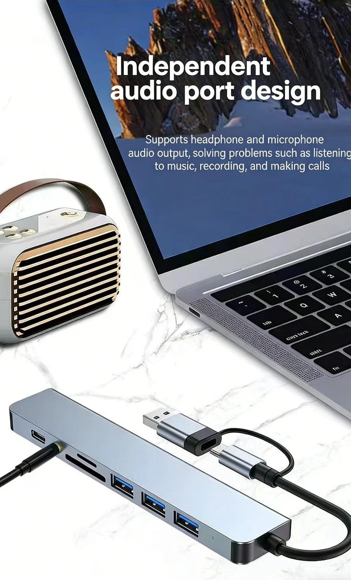 8-in-1 USB-C Hub with 4K HDMI, Gigabit Ethernet, and SD/TF Card Reader