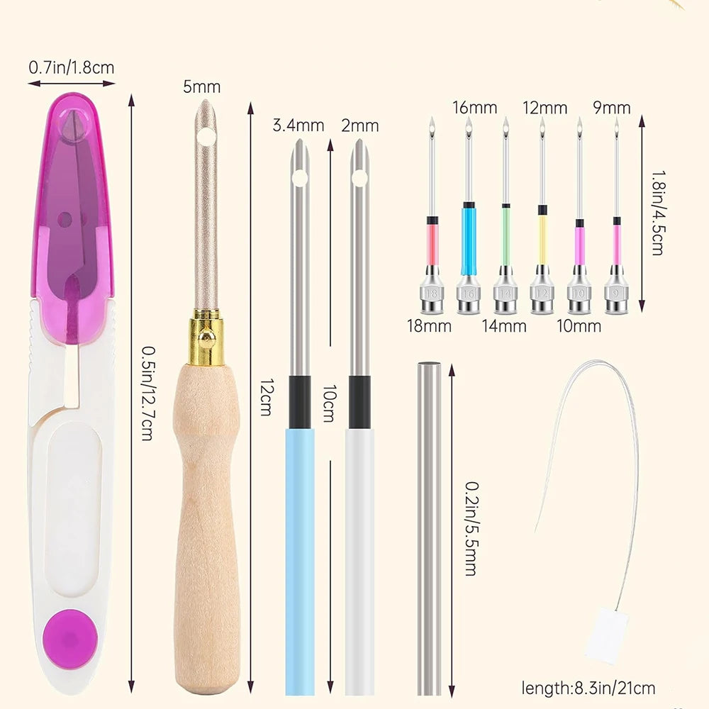 Complete 13-Piece Punch Needle Embroidery Kit with Wooden Handles