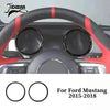 Carbon fiber grain decorative trim kit for Ford Mustang 2015-2018 featuring round trim pieces.