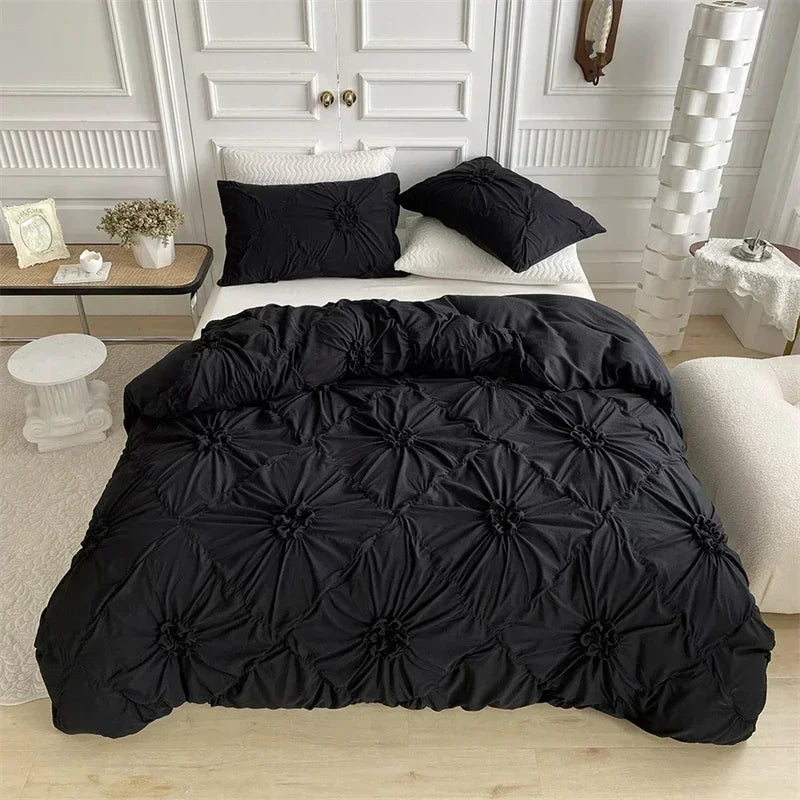 Beige Three-Dimensional Floral Duvet Cover Set