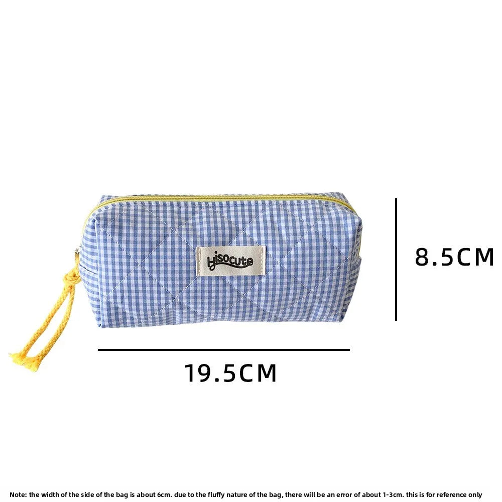 Checkered Pencil Case – Large Capacity Storage Bag for School & Office