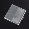 A silver stainless steel cigarette case with an embossed pattern shown from above.