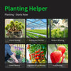 A set of six gardening tools and plants demonstrating various types of planting including potted, greenhouse, research, flowe