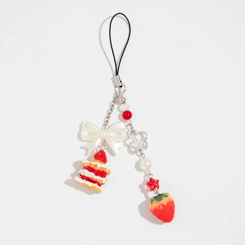 Strawberry Cake Bag Charm with Pearl Bowknot