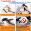 Installation steps showing how to use double-sided adhesive tape for mounting a bathroom accessory.