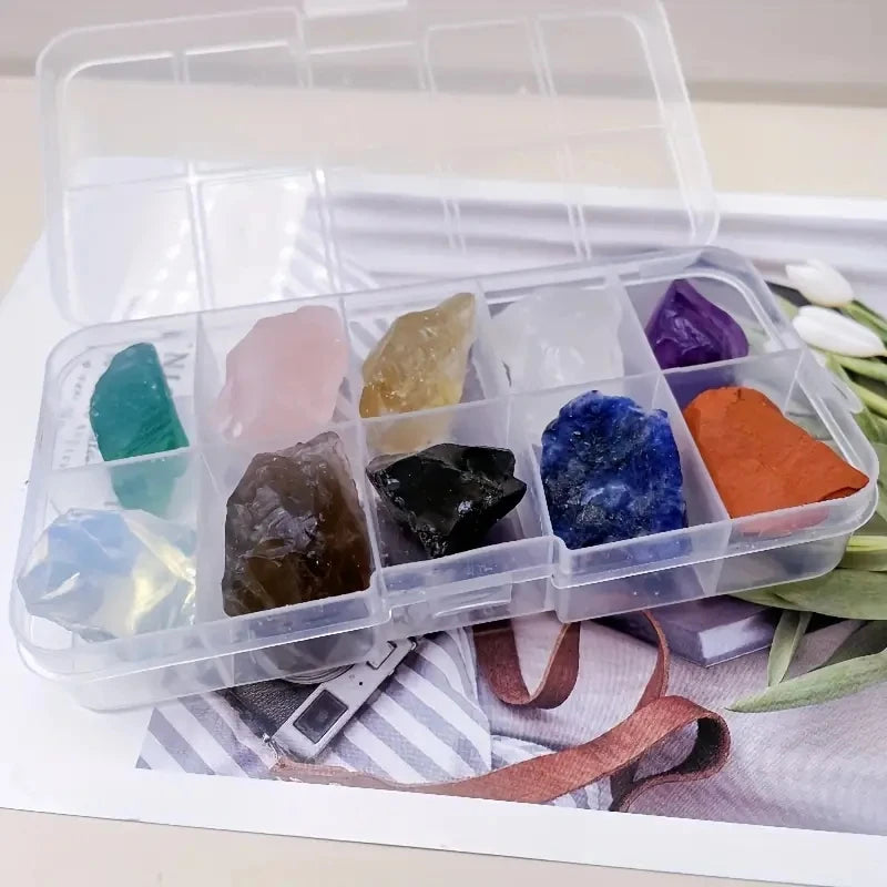 Natural Raw Crystal Gemstone Set with Storage Box