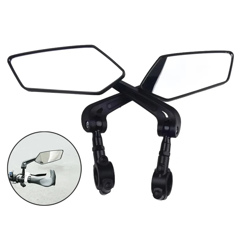 Black 360 degree adjustable bicycle rearview mirror with mounting bracket