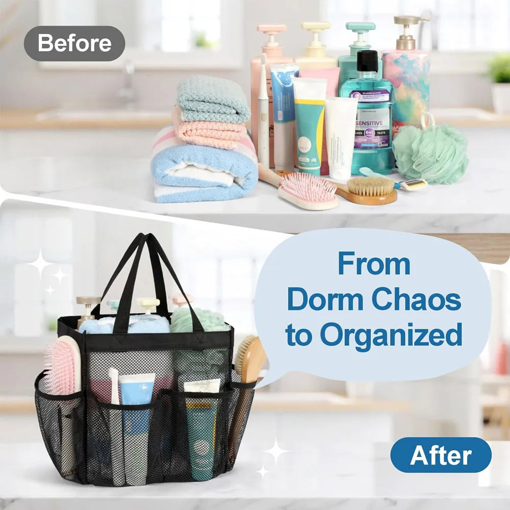 Mesh Shower Caddy with 8 Pockets and Handles
