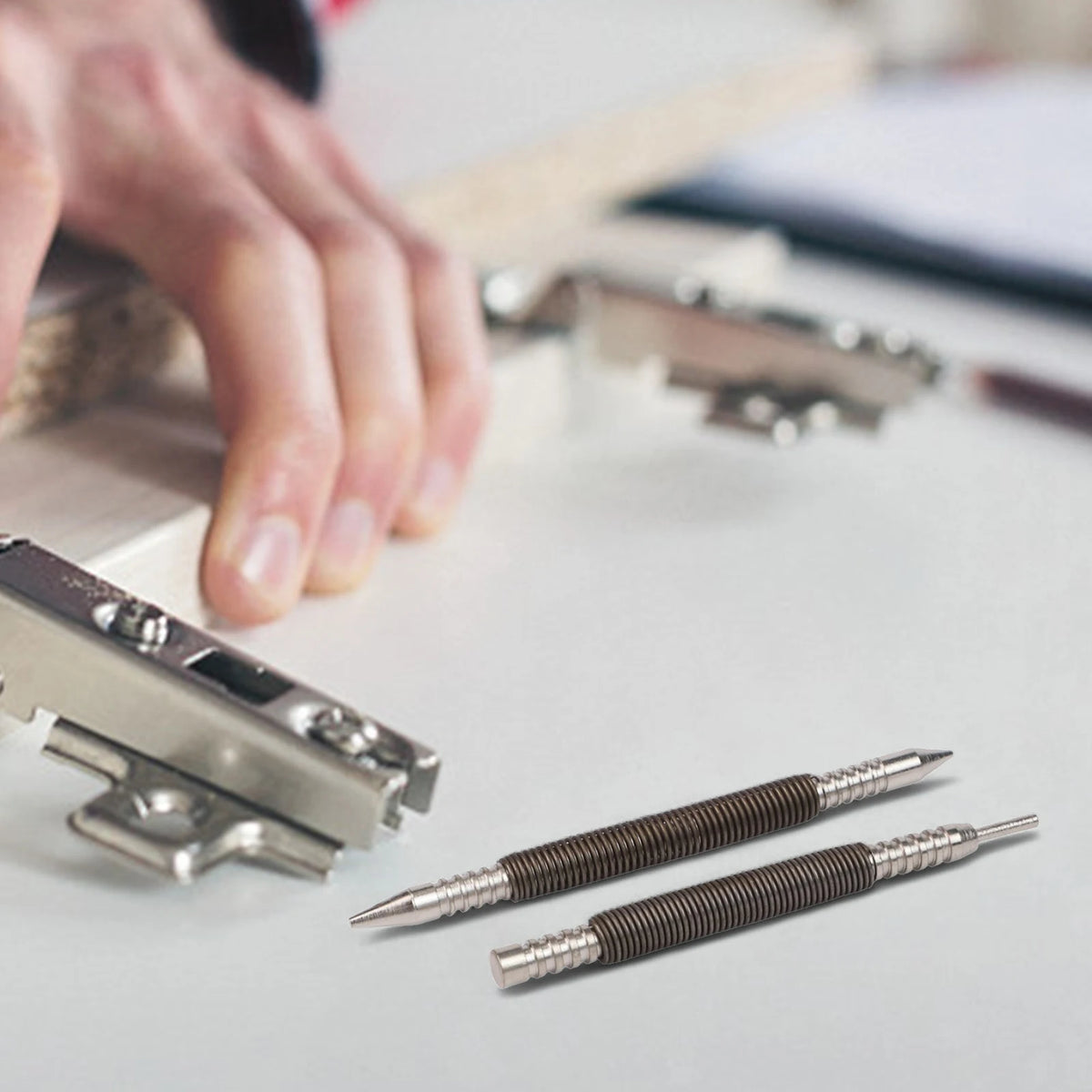 Spring-Loaded Dual-Head Nail Setter with Hinge Pin Remover (2-Piece Set)