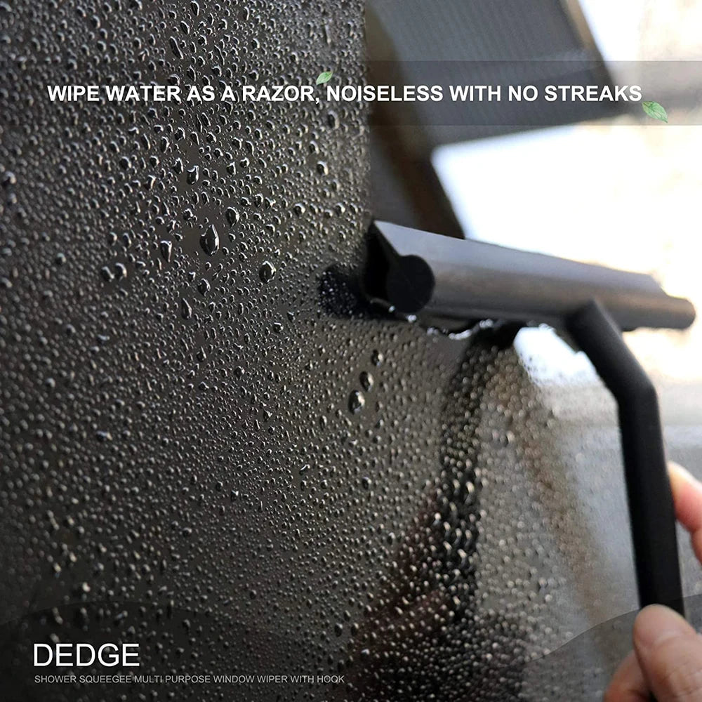 Shower Squeegee with Hanging Silicone Holder for Glass Doors & Mirrors