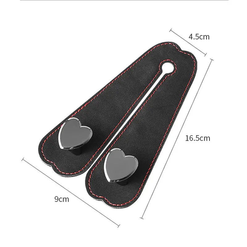 Black car seat headrest hook with dual silver hooks for bags and phones