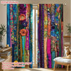 Two vibrant patchwork ethnic curtains featuring colorful floral and geometric patterns.