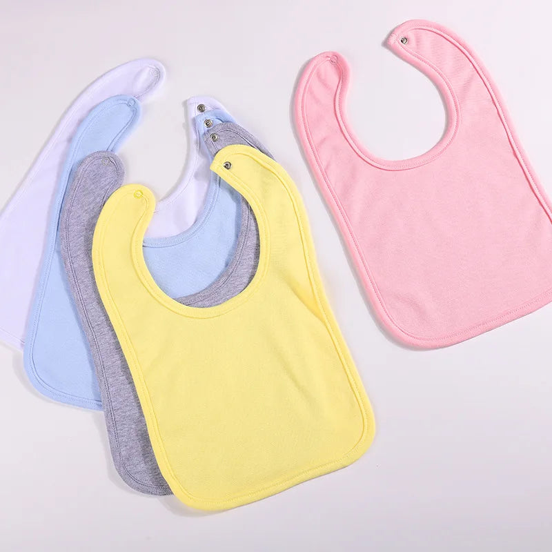 A set of six cotton bandana bibs in various pastel colors including pink yellow blue and gray for babies