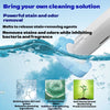 A white wall-mounted disposable toilet brush set with a blue cleaning solution and water splash.