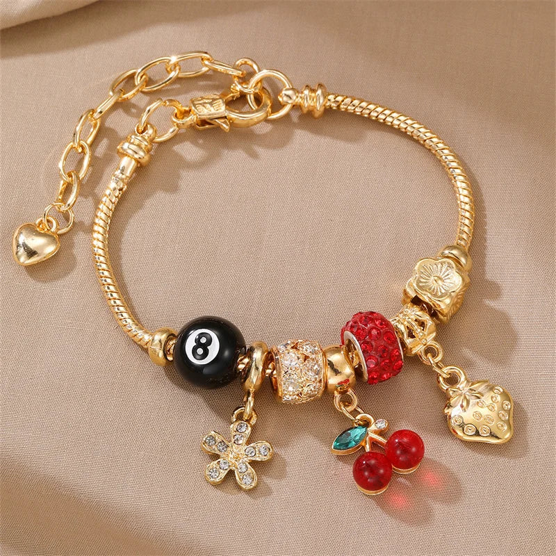 Leopard Cross & Black Beaded Bracelet with Sparkling Crystal Accents