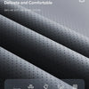 Close-up of black Nappa leather seat covers showing a textured surface and features like breathable, easy clean, and durable.