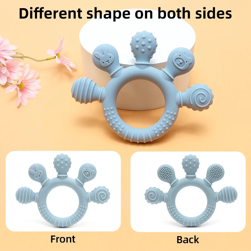 Silicone Baby Teether Ring with Sensory Beads