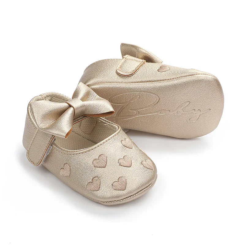 Classic Bow Baby Girl First Walker Shoes with Anti-Slip Sole