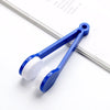 Blue portable microfiber glasses cleaning cloth with a brush resting on a white background.