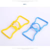 Two ergonomic water bucket and bottle carrier handles, one yellow and one blue.