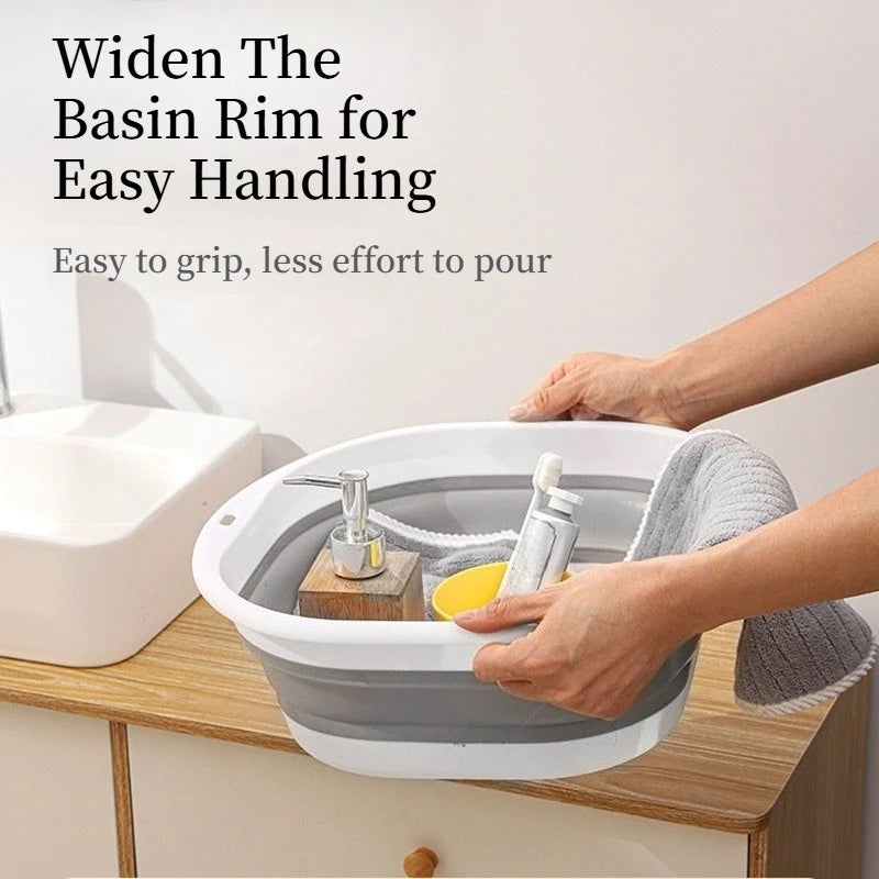 A hand is holding a wide basin rim for easy handling, demonstrating the product's design.