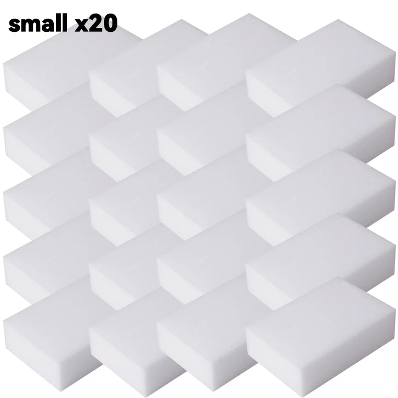 A grid of twenty small white melamine sponge cleaning erasers.