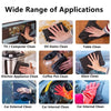 A collection of reusable microfiber cleaning cloths being used for various cleaning tasks like TV, oil stains, table, kitchen