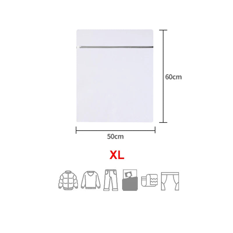 White fine mesh laundry bags shown with dimensions of 60cm by 50cm