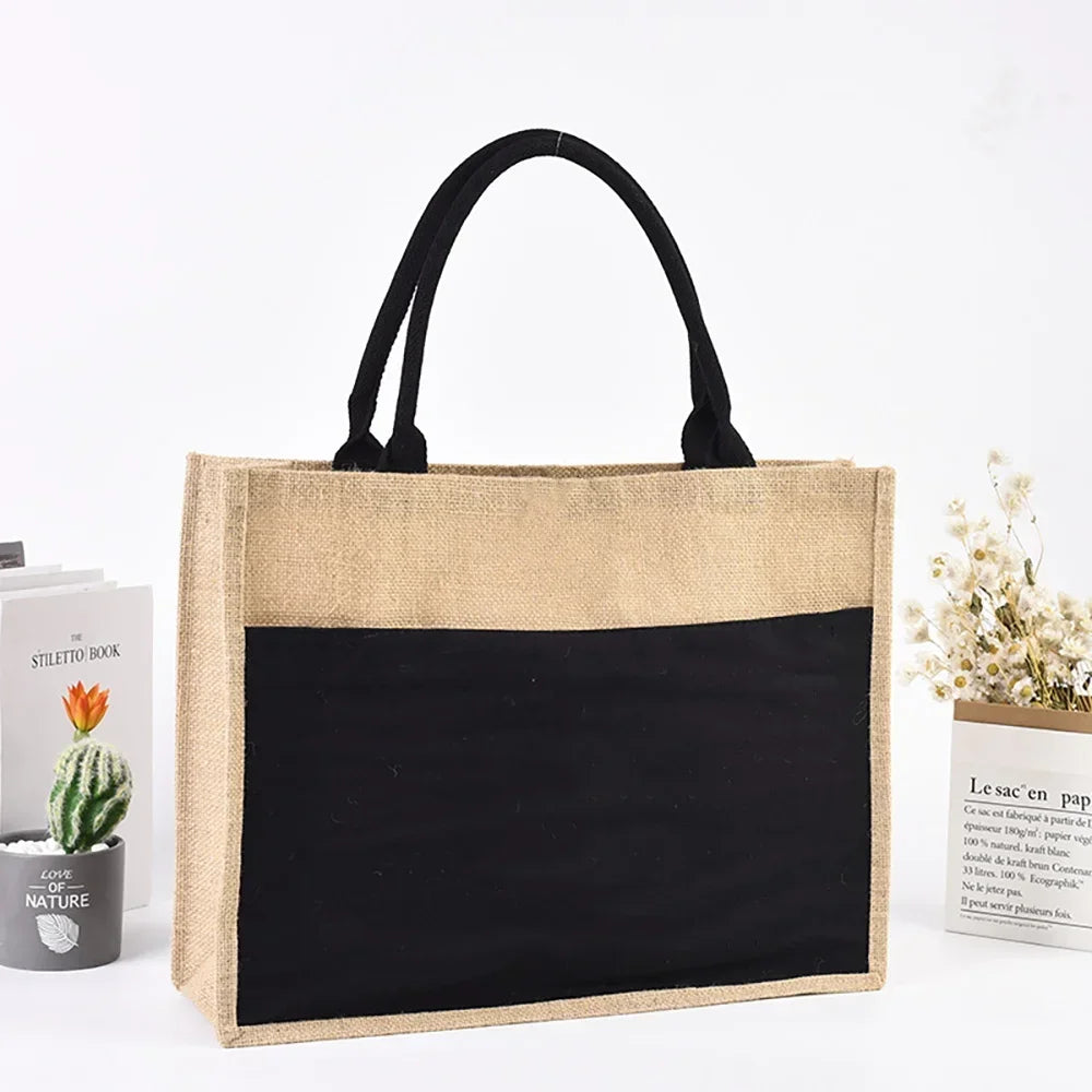 Vintage Jute Shopping Tote Bag with Waterproof Lining