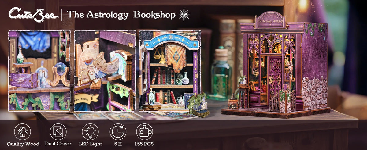 Book Nook DIY Wooden Miniature Kit with LED Lighting