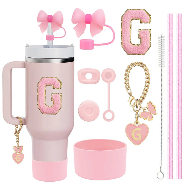 Ensemble d'accessoires pour gobelet Stanley avec pailles, brosse et breloque fleur