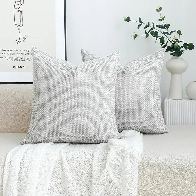 Chenille Knitted Throw Pillow Covers (Set of 2) – Soft Solid Color Cushion Cases for Sofa, Chair, and Car