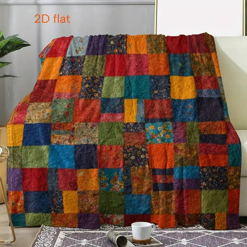 Rustic Floral Patchwork Throw Blanket – Cozy Knit Cover for Sofa and Bed