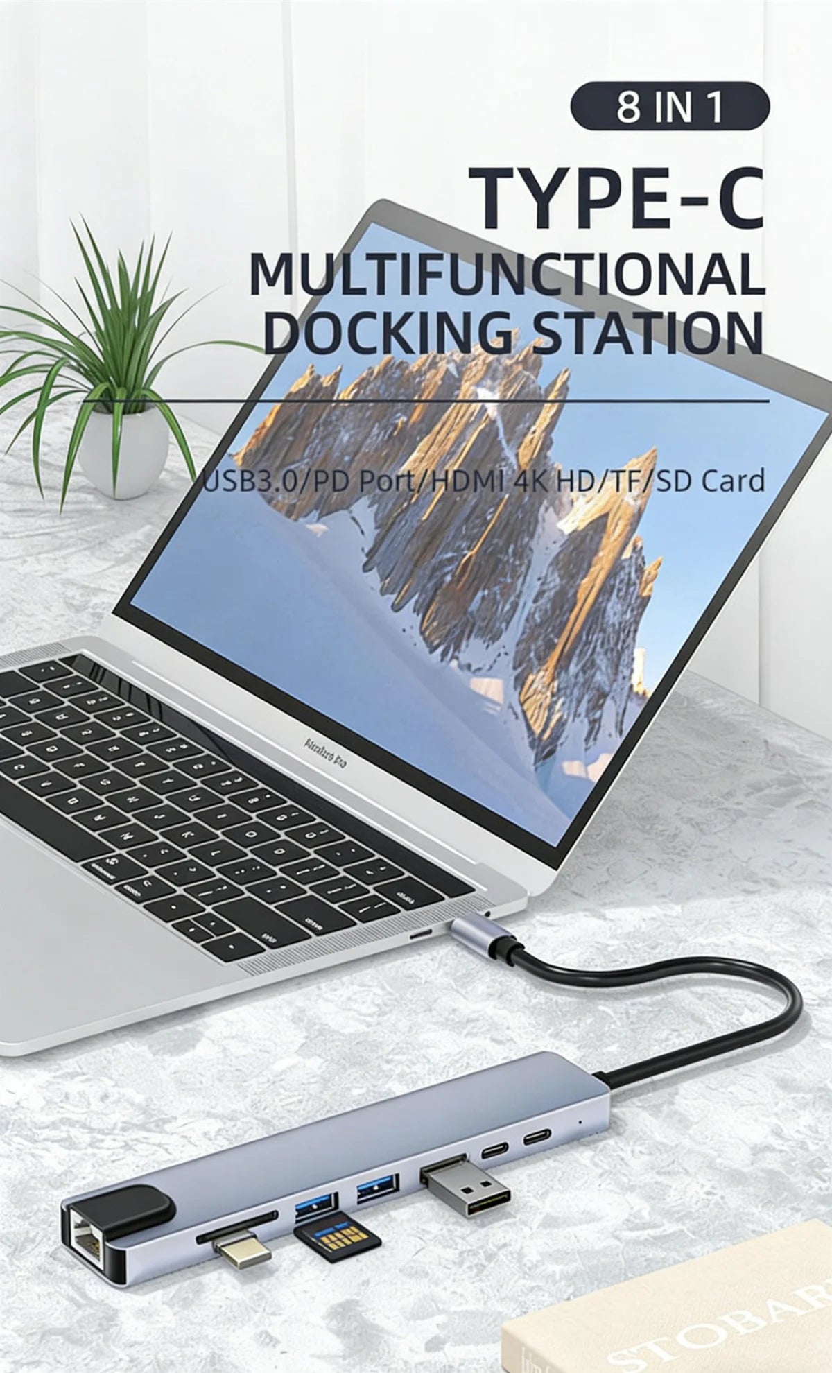 8-in-1 USB-C Hub with 4K HDMI, Gigabit Ethernet, and SD/TF Card Reader