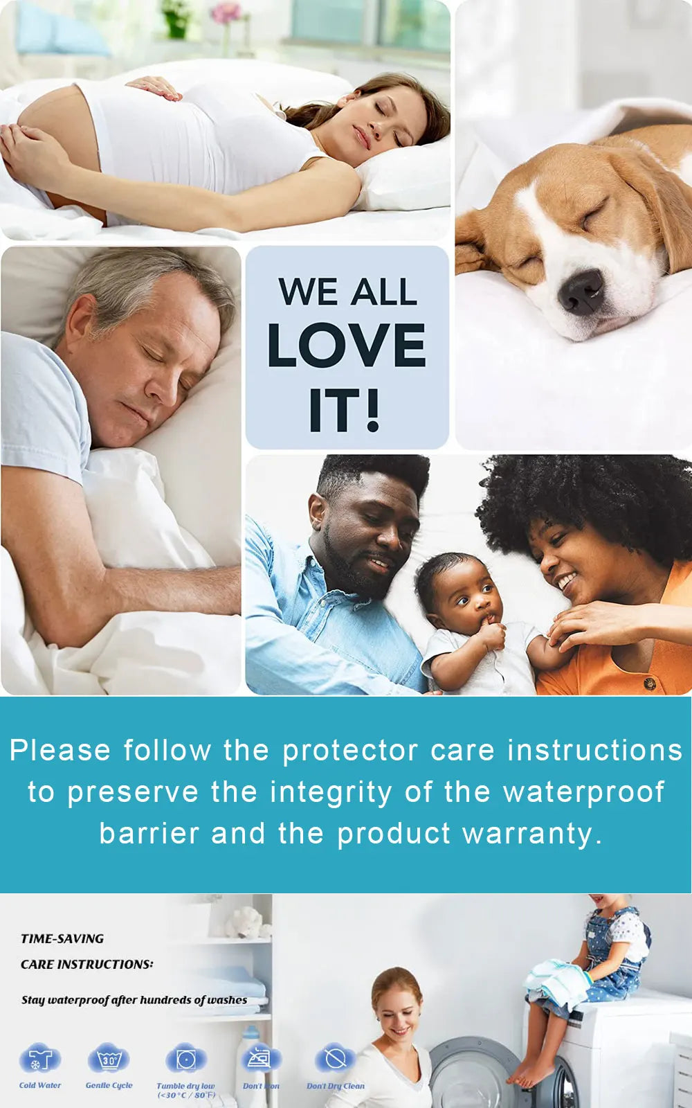 Waterproof Cotton Pillow Protector with Zipper