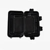Black waterproof sealed storage box with a hinged lid for outdoor adventures