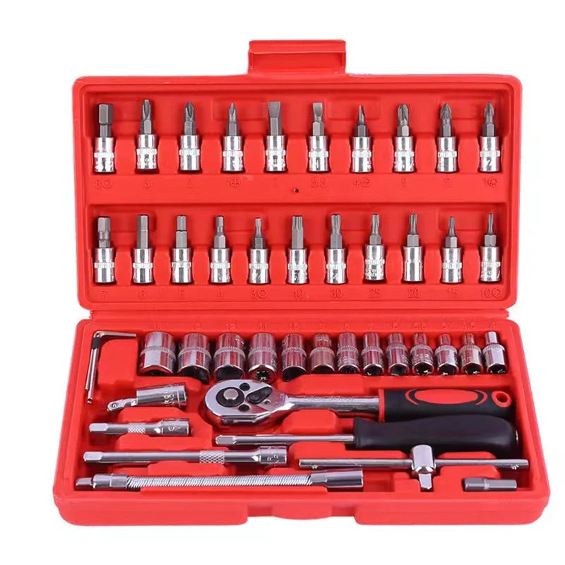 46-Piece Socket and Ratchet Wrench Set for Home and Auto Repairs