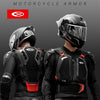 A person wearing a black HeroBiker protective motorcycle armor jacket with chest and back protection.