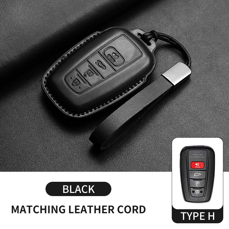 Black leather cord with a key case cover and a matching leather cord for Type H