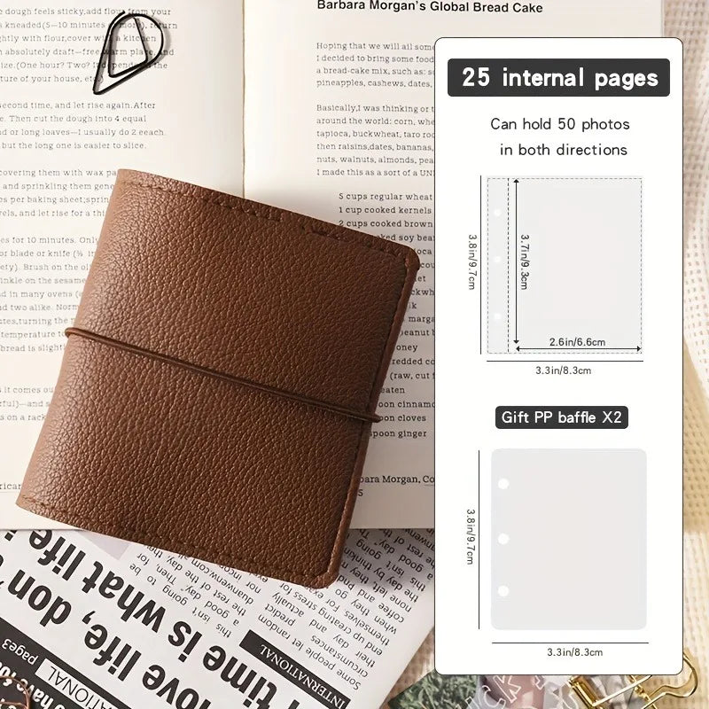 Mini Faux Leather Photo Album with 50 Transparent Pages