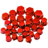 A set of 30 decorative motorcycle screw cap covers in a glossy red finish.