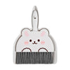 A white cartoon broom and dustpan set with a cute animal face design.