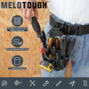 A hand holds a black heavy-duty tool pouch with a quick release belt clip, showing its rugged construction and vertical pocke