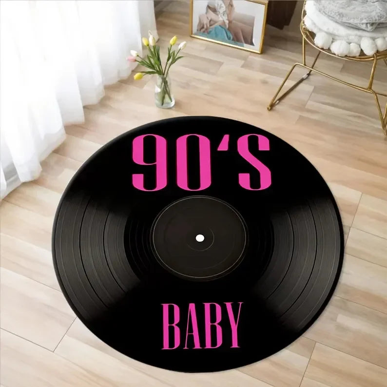Retro Vinyl Record Round Rug – Soft Non-Slip Music Lover's Mat