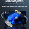 A USB-C to HDMI cable is shown connecting a 4K UHD source to a display, illustrating an immersive video experience.