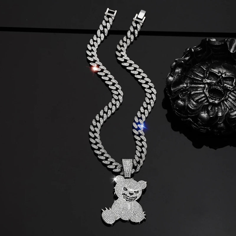 Collar con Colgante de Oso en Cadena Cubana