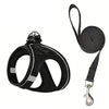 Black escape-proof reflective cat harness and leash set with a padded collar and strap.